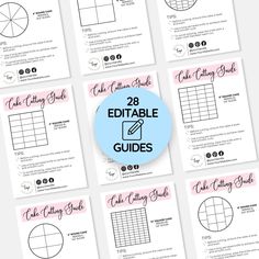 eight printable worksheets with the text, 28 editable guides on them