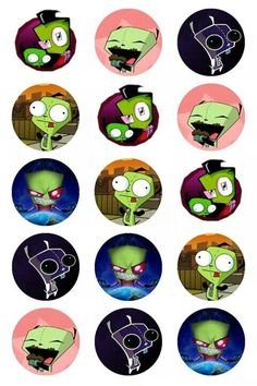 some cartoon character buttons with different faces