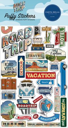 the road trip sticker sheet is shown