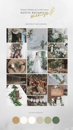 the website for rustic botanical wedding is displayed in white and green tones, with gold accents