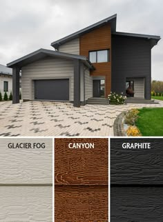 modern home with gray, white, and brown exterior siding colors Modern Siding Ideas, Modern Siding, Siding Ideas, Exterior House Colors Combinations, House Paint Color Combination, Exterior House Paint Color, Exterior House Remodel, Paint Color Combinations, Exterior House Paint Color Combinations