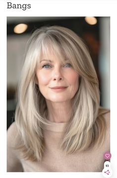 Long Haircuts For Women Over 50, Hair Does, White Hair Makeup, Long Silver Hair, Blonde Layered Hair, Haircuts For Medium Length Hair, Layered Haircuts For Medium Hair, Grey Hair Styles For Women, Bangs With Medium Hair