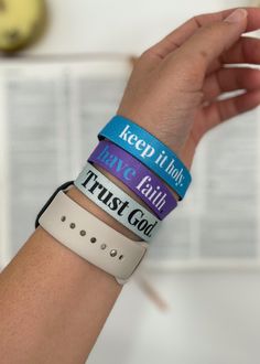 The "Faith" wristband pack serves as a perfect reminder to lead a life of faith. These aesthetically appealing wristbands are soft, comfortable, and have the perfect amount of stretch. These wristbands come in a pack of 3 and feature motivational slogans that are a sure pick-me-up whenever your faith begins to get tested: HAVE FAITH TRUST GOD KEEP IT HOLY Enjoy savings on your wristband set when you select a pack of 2 or 4 to share with friends and family! Church Merch, Church Anniversary, Motivational Slogans, Fruit Gifts, Embroidered Hats, Elastic Bracelet, Have Faith, Wristbands, Trust God