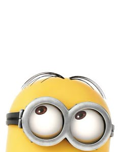 a close up of a minion with big eyes