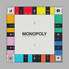 the monopoly board game is shown with colorful squares