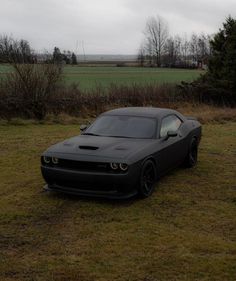 a black sports car parked in the grass