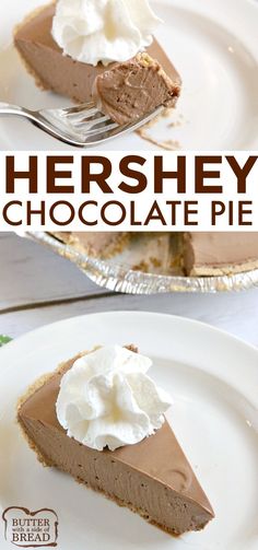 there is a slice of chocolate pie on the plate