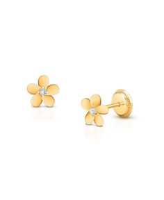 Exquisitely detailed flower earrings designed specifically for children. They are hypoallergenic and comfortable for sensitive little ears. Arriving in gorgeous gift wrapping, this thoughtful gift is a truly special keepsake. Forget Me Not Flower, Baby Earrings, Flower Stud Earrings, Gold Earrings Designs, Flower Stud, Flower Earrings Studs, Small Earrings, Flower Studs, Girls Earrings