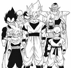 an image of dragon ball characters in black and white