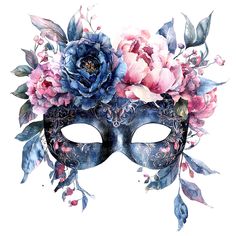 a mask with flowers and leaves painted on it