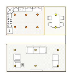 the floor plan for a living room and kitchen