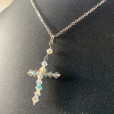 Necklace Crystal Bead Cross Silver Plated Chain Lobster Claw Clasp Closure Nwot Handmade Bead Cross, Beaded Cross, Necklace Crystal, Beads And Wire, Lobster Claw, Crystal Beads, Womens Jewelry Necklace, Silver Plate, Silver Plated