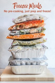 an image of freezer meals stacked on top of each other