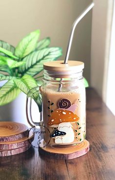 Classic glass jar mugs with sturdy handlesPerfect for cookoutspartiesor on the goPerfect gift for coffee lovers🍄This listing has the option of one glass mug with lid and straw or one glass mug onlyLargestainless steelsmoothie straw available upon request with purchase of “Mug wLidSpecify in note section upon checkout🍄16 oz Glass Pint Coffee MugLib made of natural bamboo material with silicone sealReusable stainless steel straw♡Our mugs have a rustic look with de Smoothie Straw, Amanita Muscaria, Hand Painted Glasses, Painted Glasses, Tassen Design, Iced Coffee Cup, Glass Mug, Coffee Lover Gifts, Cute Mugs