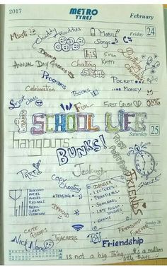 a notebook with writing on it that says school life and lots of other things in the page