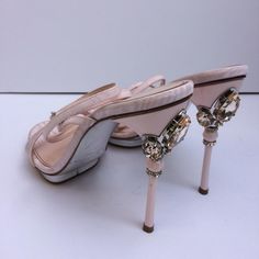 New Oscar De La Renta Crystal-Embellished-Heel Strappy Sandals. Made In Italy. Retail $790.00. Size: 40eu. Color: Blush. Heel Height: 5" With .75" Front Hidden Platform. Satin Upper. Leather Lining. Leather Sole. Condition: New/Never Worn Shoes With Signs Of Handling/Minor Marks/Light Stains On Outsole. Box Not Included. Luxury High Heel Embellished Sandals, Luxury Embellished High Heel Sandals, Designer Embellished Sandals For Spring, Designer Embellished Sandals With Open Heel, Luxury Crystal-embellished Heels For Summer, Designer Embellished Patent Leather Sandals, Elegant Embellished Sandals In Patent Leather, Designer Crystal Embellished Sandals For Spring, Embellished Patent Leather Open Toe Sandals