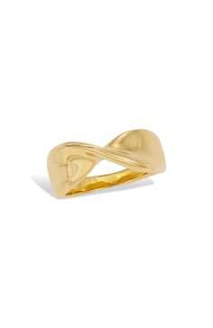 Catch the light with this elegant twisted-band ring crafted from polished 18-karat gold plate. 18k-gold plate Imported Gold Rings With A Modern Twist, Twisted Gold Ring For Gift, Gold Twisted Promise Ring, Gold Wide Band Ring With Modern Twist, Twisted 14k Gold Ring, Twisted Yellow Gold Ring As Gift, Twisted Yellow Gold Ring For Gift, Yellow Gold Twisted Ring For Gift, Gold Ring With Polished Finish And Modern Twist