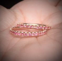 Pink Sapphire Eternity Rings 2mm Pave Full Eternity Bands Set of Two Rose Gold Pink Sapphire Matching Rings Birthstone Stack Blushing Bride Pink Eternity Ring, Pink Sapphire Eternity Band, Pink Eternity Band, Pink Wedding Band, Pink Sapphire Wedding Band, Pink Rings, Rings Birthstone, Pink Sapphire Jewelry, Eternity Band Set