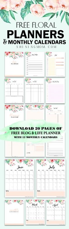 the free floral planner and printable calendars are available for any type of organization