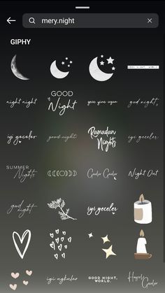 an iphone screen with different types of writing on it, including the moon and stars