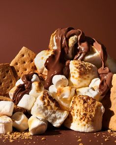 a pile of marshmallows, graham crackers and s'mores