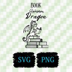 the book dragon is sitting on top of some books and it's name is svg