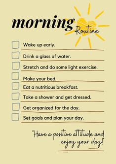 Make every morning an opportunity to start the day with energy and positivity thanks to this detailed guide to the Perfect Morning Routine. This digital file is designed to guide you in implementing a series of morning habits that will help you go through the day with serenity and productivity. File content: This digital file contains a detailed list of activities to include in your morning routine to create a balanced and effective start to the day. Activities are carefully selected to promote The Perfect Morning Routine, Easy Morning Routine, Perfect Morning Routine, Morning Routine Productive, Better Mental Health, Light Exercise, Perfect Morning, Morning Habits