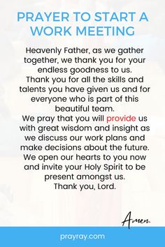 Monday morning prayer for a work meeting Prayer For Morning, Morning Prayer Before Work, Opening Prayer For Meeting, Morning Prayer For School, Prayer Before Work, Prayer For Workplace, Prayer For Work