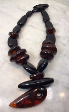 Large Beaded Necklaces, Formal Costume Jewelry Necklace With Large Beads, Formal Large Beads Costume Jewelry Necklace, Vintage Polished Beads Necklaces, One Of A Kind Oval Vintage Necklace, Vintage Oval Necklace With Polished Beads, Vintage Brown Oval Necklace, Vintage Brown Necklace For Formal Occasions, Chunky Jewelry Necklace