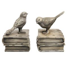 Decorative Birds & Books Design Ceramic Bookshelf Bookends / Paper Weights - MyGift Enterprise LLC Bookends Vintage, Books Design, Decorative Bookends, Mason Jar Vases, Buch Design, Bird Figure, Bird Book, Book Holder, White Bird