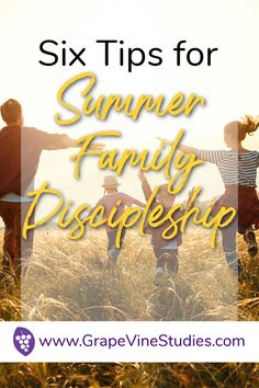 four people standing in a field with the words six tips for summer family pics