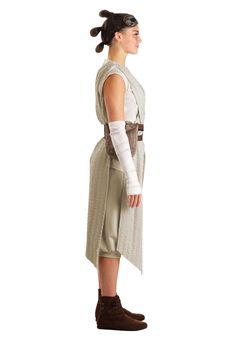 a woman in a star wars costume is standing with her arm wrapped around the neck