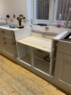 the kitchen cabinets are being built and ready to be installed