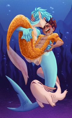 an image of a man hugging a mermaid