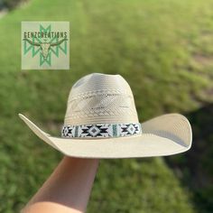 Enhance your cowgirl style with our Coastal Cowgirl Hatband. Combining beachy and western elements, this hatband adds a unique touch to any hat. With its versatile design, you can easily transition from a day at the beach to a night out on the town. Perfect for the fashion-forward cowgirl. Whole Hatband - 30 inches Beaded Portion - 17 1/2 Extra Leather - 10 1/2 Western Style Adjustable Straw Hat With Flat Brim, Adjustable Flat Brim Western Straw Hat, Southern Style Summer Hats For Western-themed Events, Adjustable Short Brim Sun Hat For Rodeo, Adjustable Brimmed Sun Hat For Ranch, Western Style Sun Hat With Adjustable Short Brim, Adjustable Western Sun Hat With Short Brim, Western Style Adjustable Sun Hat With Short Brim, Adjustable White Straw Hat For Rodeo