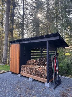 there is a shed with logs in it