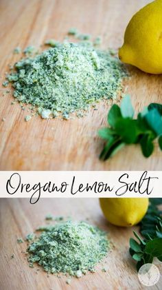 lemon and parsley on a cutting board with the words oregap lemon salt