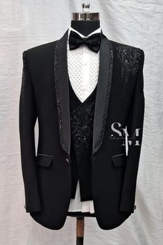 Buy Black Suit for Men Embroidery Jacket Shiny Prom Party Wear online on Etsy India. Shop for handmade, vintage and unique Mens Wedding Suits items from StylingMania online on Etsy Black Suit For Men, Unique Mens Wedding Suits, Black Coat Pant, Best Wedding Suits For Men, Menswear Casual, Designer Tuxedo, Best Wedding Suits, Men Embroidery, Embroidery Jacket