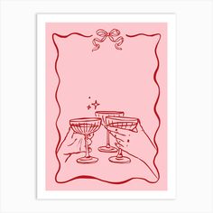 two wine glasses on a pink background