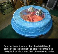 an inflatable table with two lamps on top and the caption says, saw it in another one of my feeds & through some of you ladies might be able to use this idea