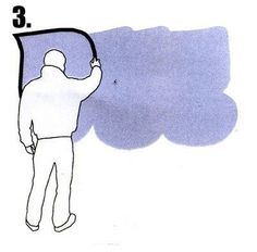 a drawing of a man painting the wall with a paint roller and blue shadow on it