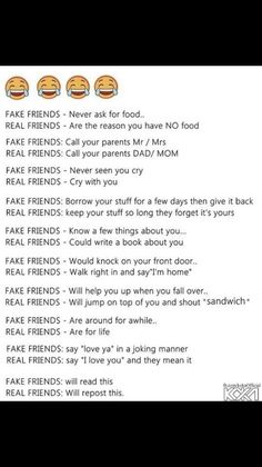 an iphone screen with the text'fake friends never ask for food '