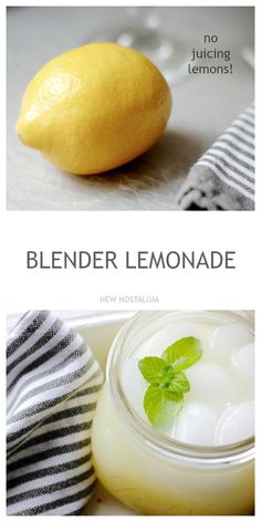 a lemon sitting on top of a table next to a jar of lemonade and a striped towel