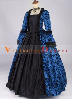 Renaissance Blue Gothic Fantasy Brocade Dress Steampunk Ball Gown Theatre Costume     Condition: Brand New   Color: Wine Red / Blue /Green / Purple   Material: Brocade And Satins   Silhouette: Ball Gown   Sleeve Length: Long Sleeve   Dresses Length:Floor-Length   Neckline: Square Collar   Decoration: Ruffles   Style: Vintage   Includes: Dress + Neck Brand     Whether you amp;#39;re looking for a Revolutionary,Regency,Early Victorian,Pioneer Women,Old West,Civil War Era,Polonaise Sets,Bustle Eras Blue Baroque Vintage Dress, Vintage Blue Baroque Dress, Blue Vintage Baroque Dress, Blue Baroque Costume Dress, Blue Rococo Dresses For Costume Party, Blue Baroque Dresses For Fancy Dress Events, Blue Rococo Style Costume Dress, Blue Rococo Costume Dress, Fitted Blue Victorian Baroque Dress