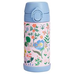 thermos bottle is decorated with flowers and leaves