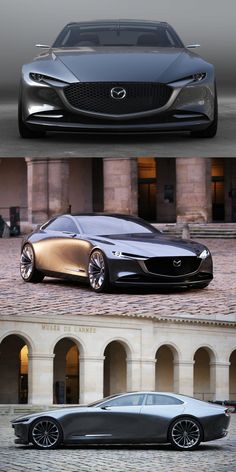 the concept car is shown in three different views