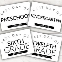 four black and white printables for the last day of school, which are on top of each other