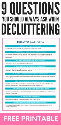 the 9 questions you should always ask when decluttering with this free printable