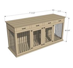 a dog kennel is shown with measurements for the top and bottom drawers on it