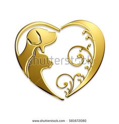 two dogs in a heart shaped frame with swirls and scrolls on the side, as if